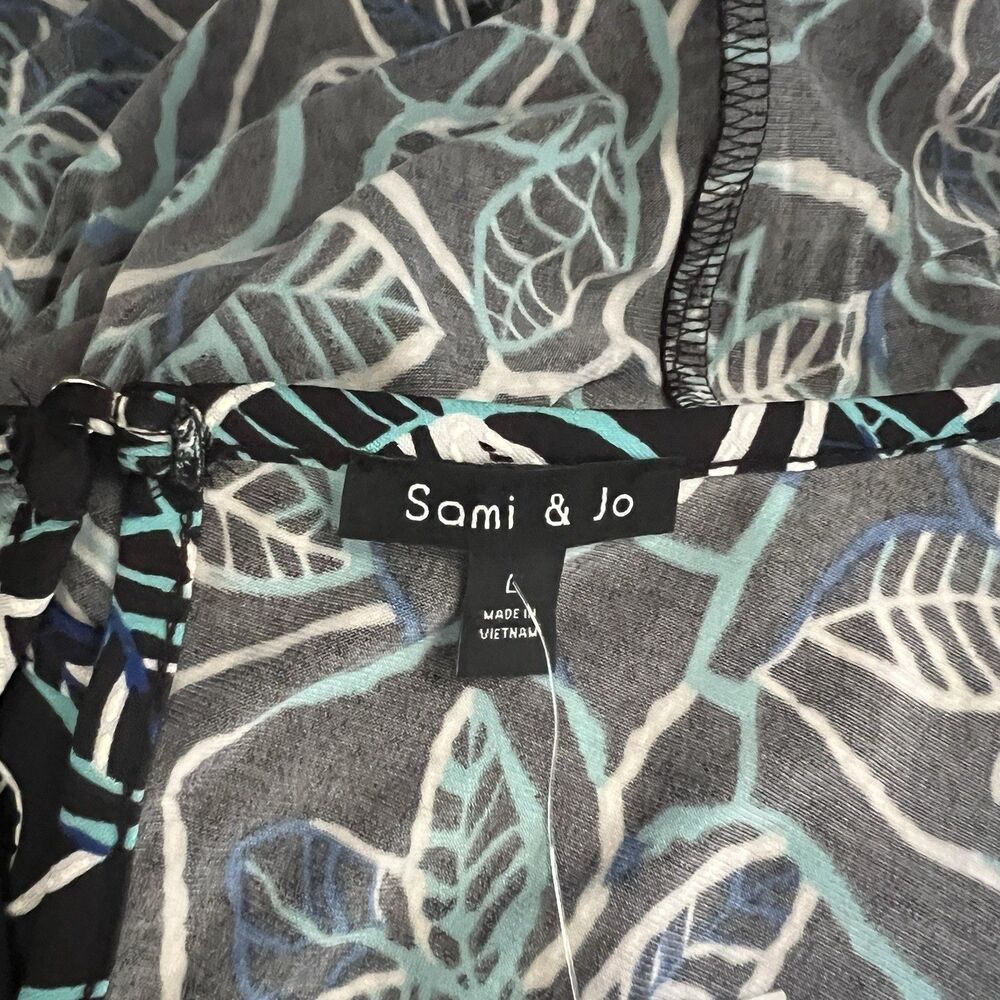 Sami & Jo Woman Faux Wrap Textured Shift Dress L Black Blue White Knee Length - Picture 7 of 9